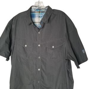Kuhl Shirt Mens XL Gray Short Sleeve Button Front Mountain Grown Outdoor Hiking